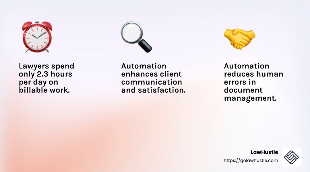 Automated client intake and communication streamline processes and improve client satisfaction. - law firm automation infographic 3_facts_emoji_light-gradient