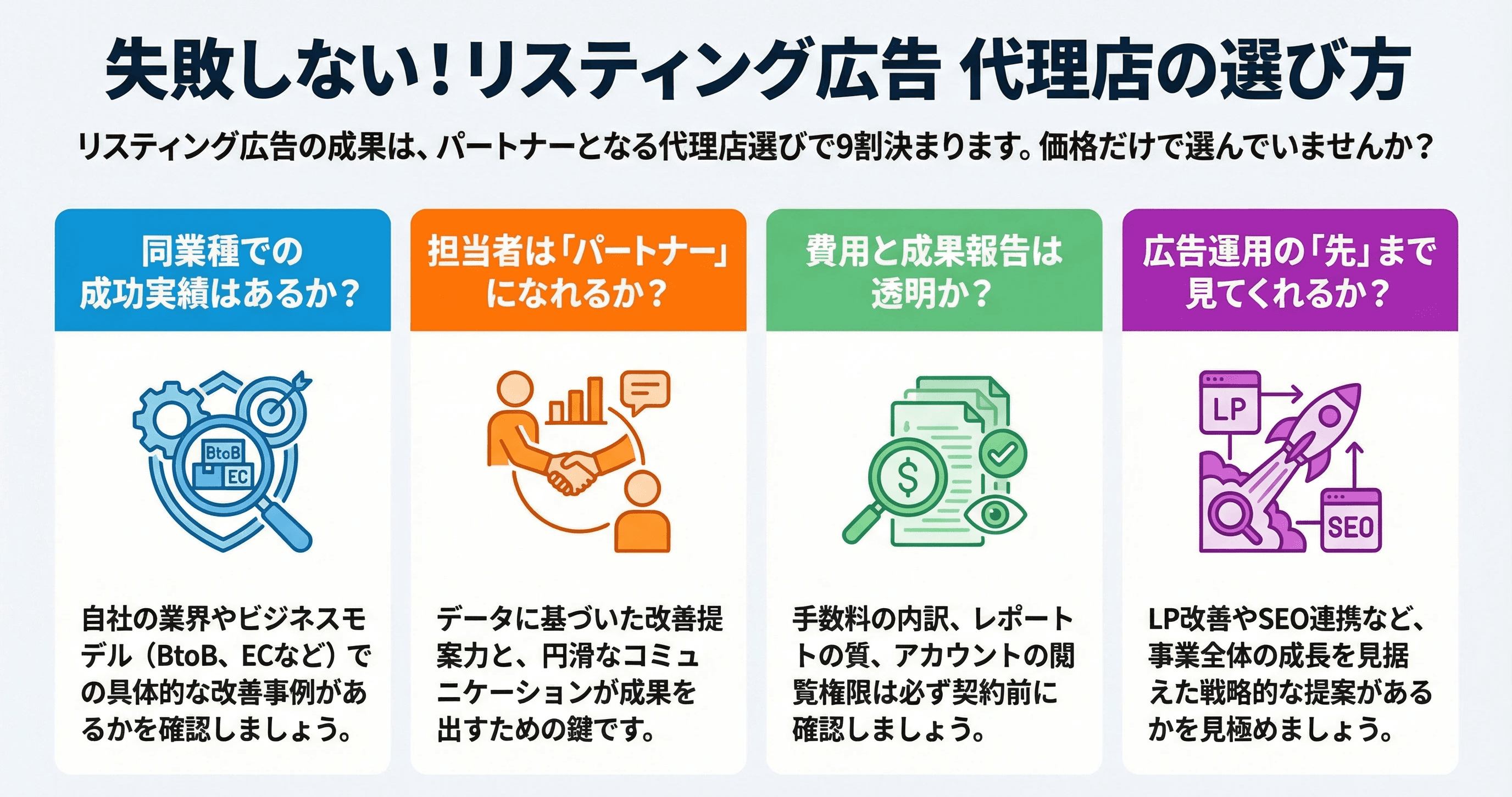 リスティング広告代理店の選び方