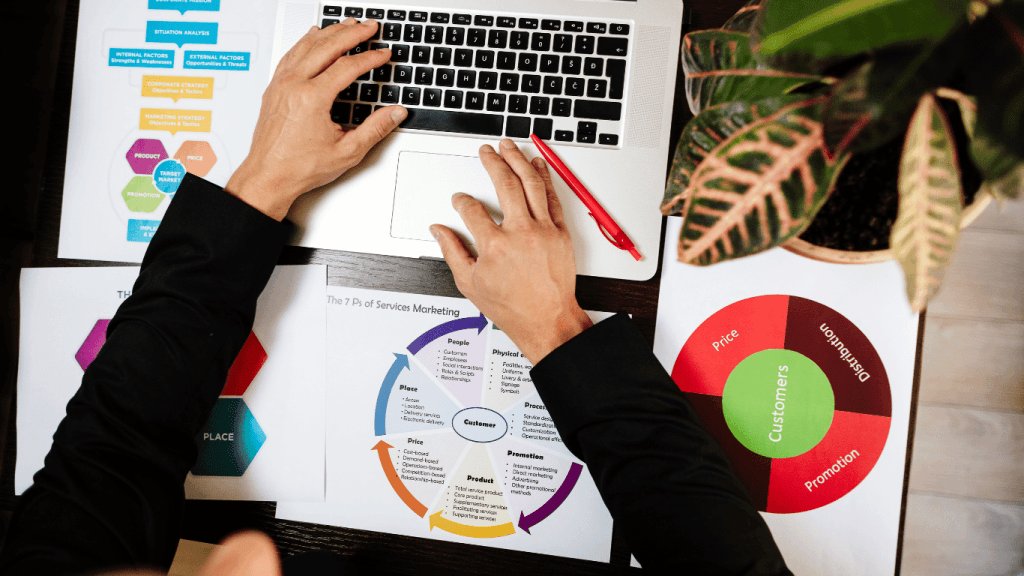 Diagram or illustration of marketing automation solution with components or features like lead management, social media management, ad campaigns, etc.