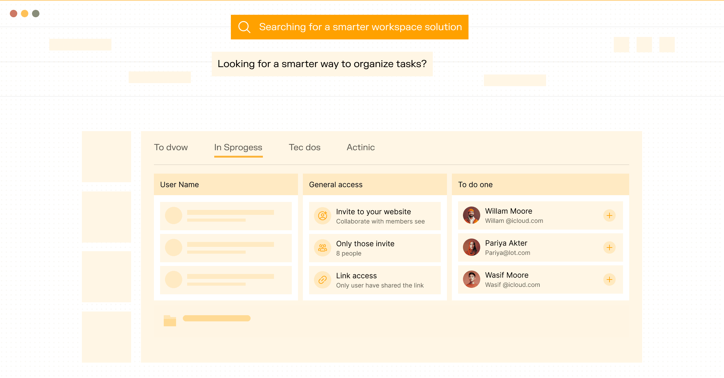 “SaaS project management dashboard interface showing tasks, user access, and workflow organization