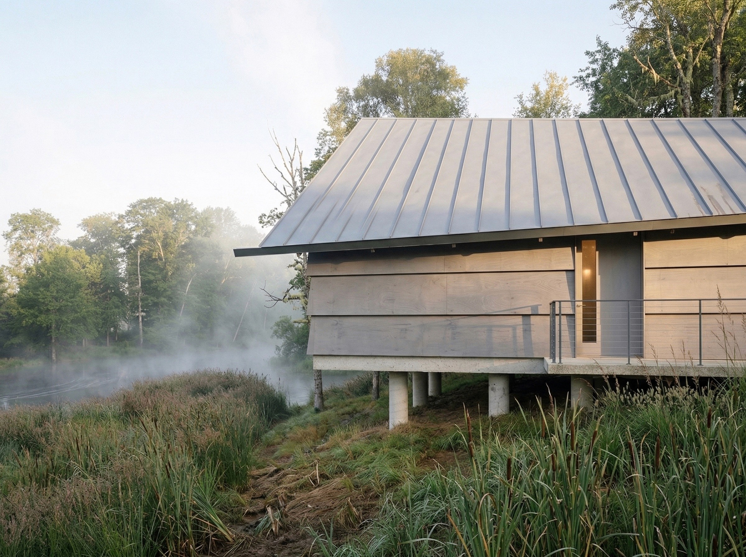 Title: Five Mile River ADU in morning mist - Description: Five Mile River ADU in morning mist