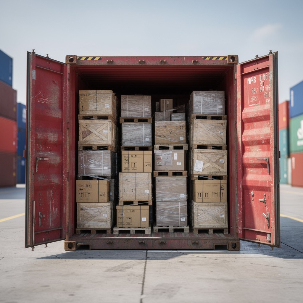 Ein Versandcontainer voller Waren