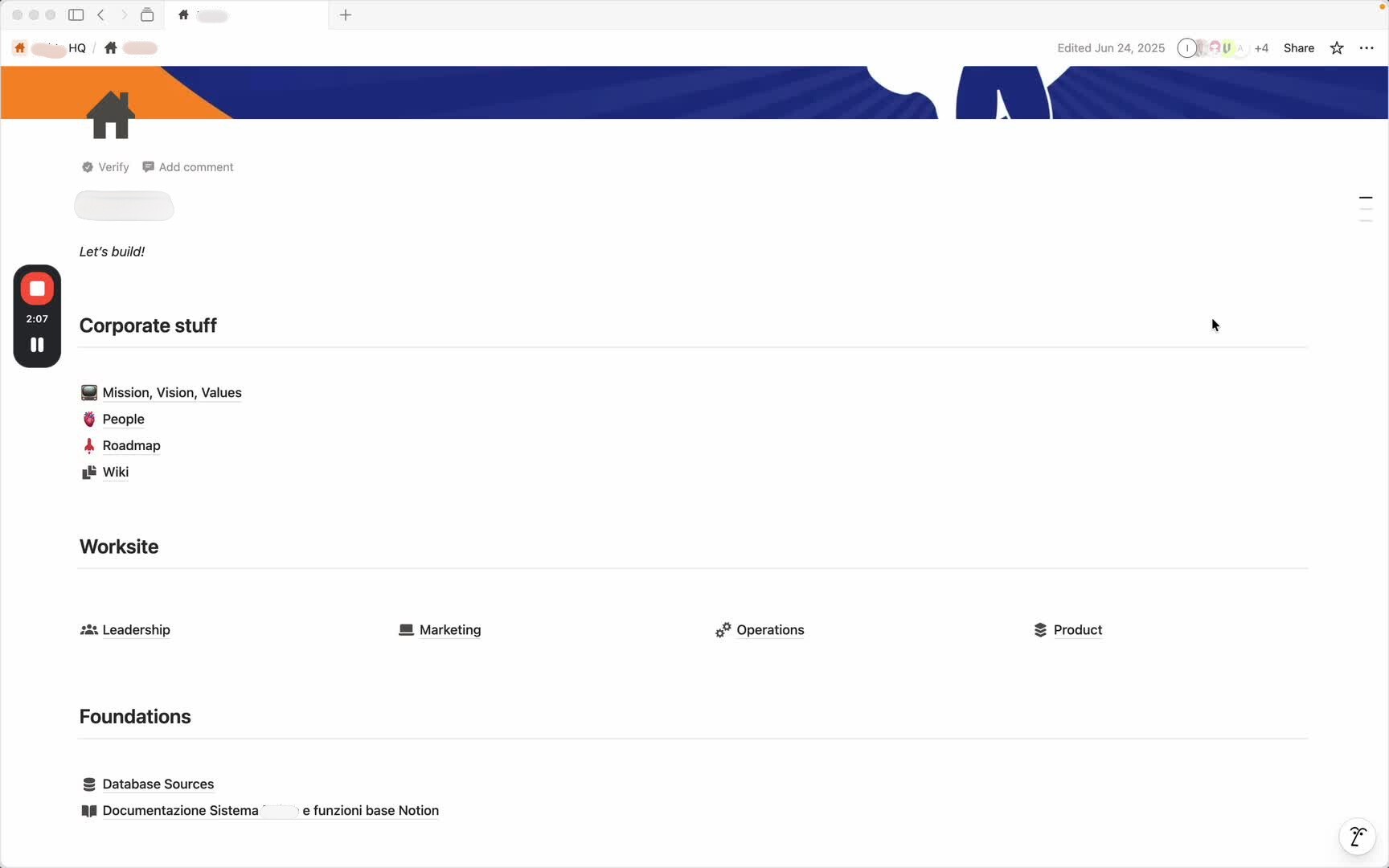 Sistema generale della startup su Notion