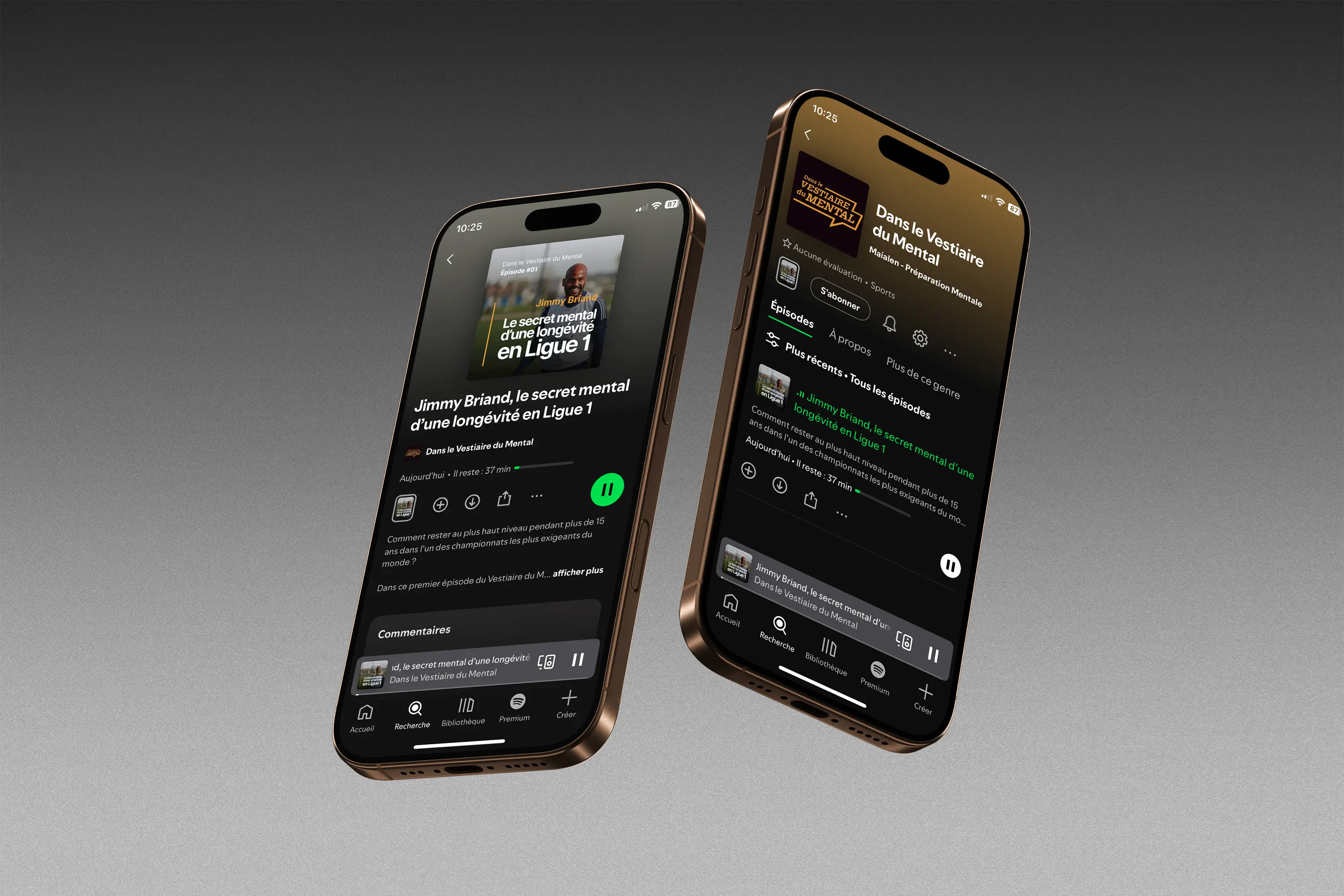 Deux télaphones sur l'application spotify