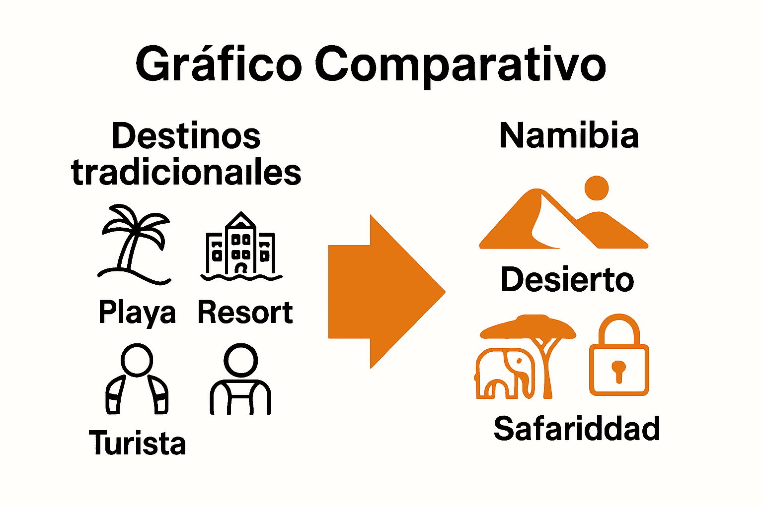Comparación gráfica Namibia vs destinos tradicionales de luna de miel