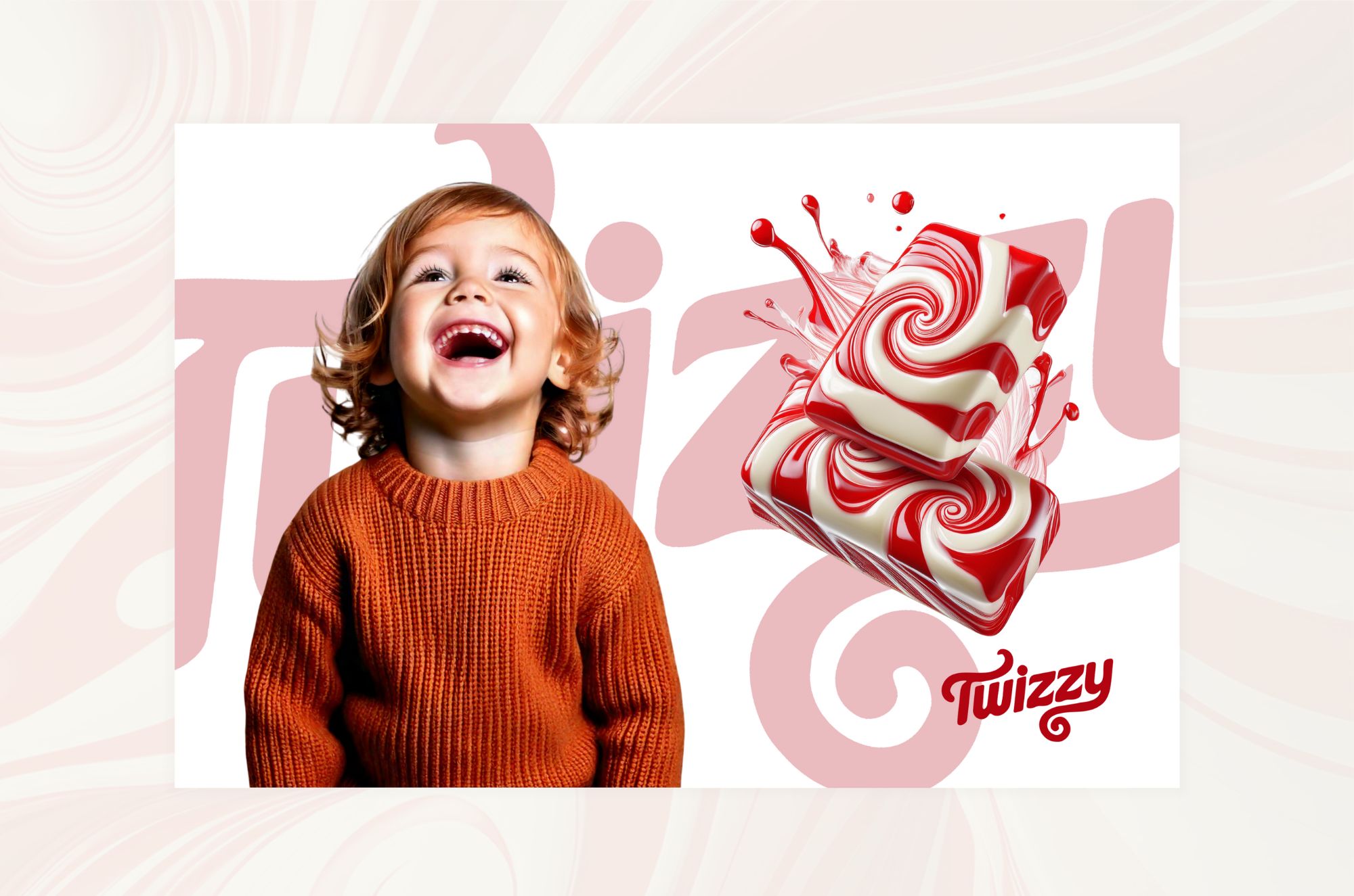 Twizzy Adver featuring laughing child in rust-coloured sweater