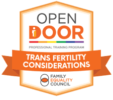 open door trans fertility considerations badge