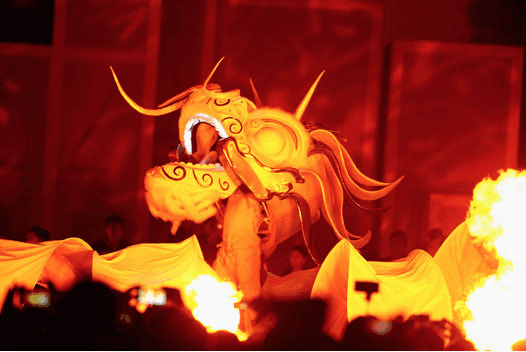 Dancers perform a cultural tabeau at the Toronto Pan Am Games Ceremony