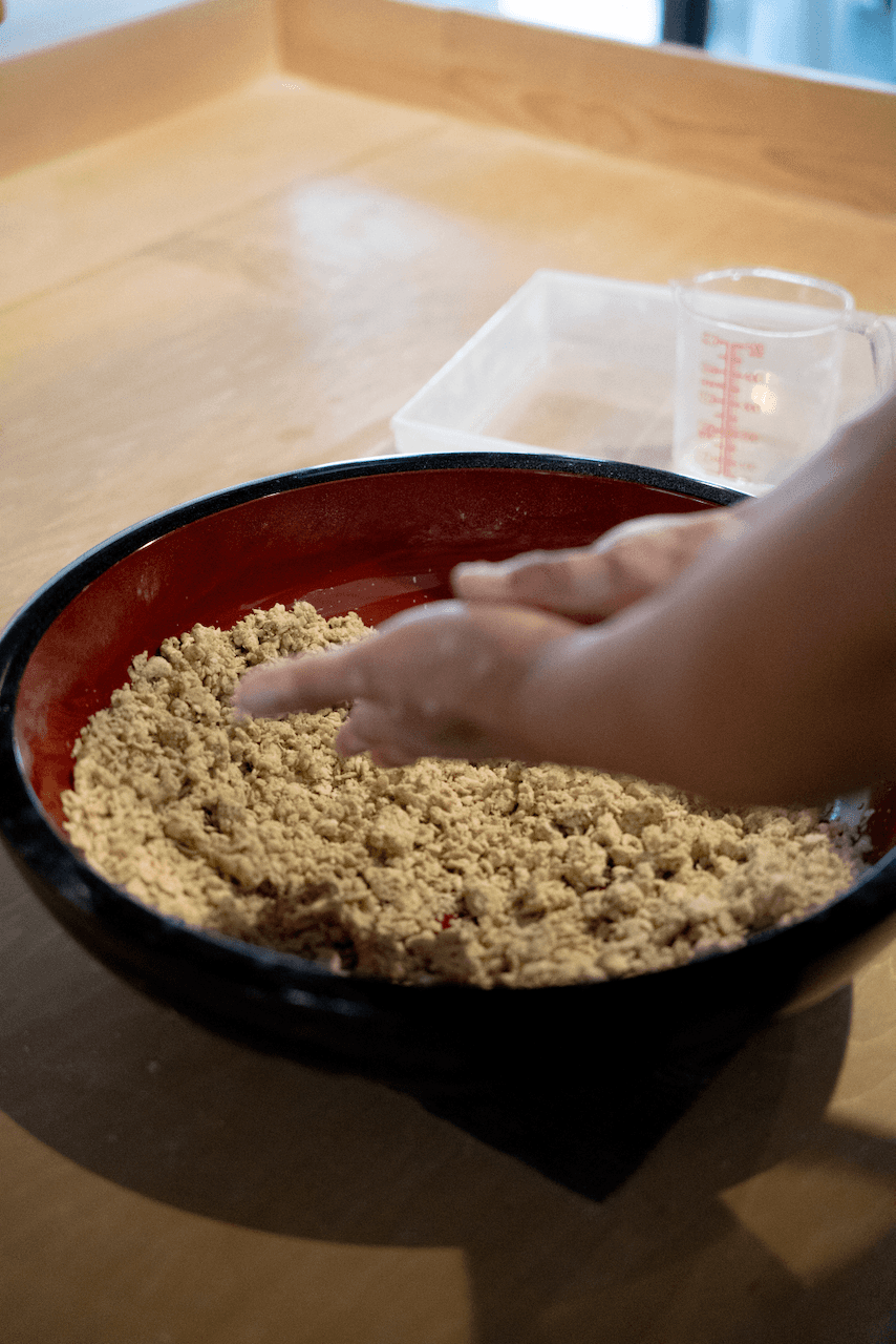 Soba dough being kneaded