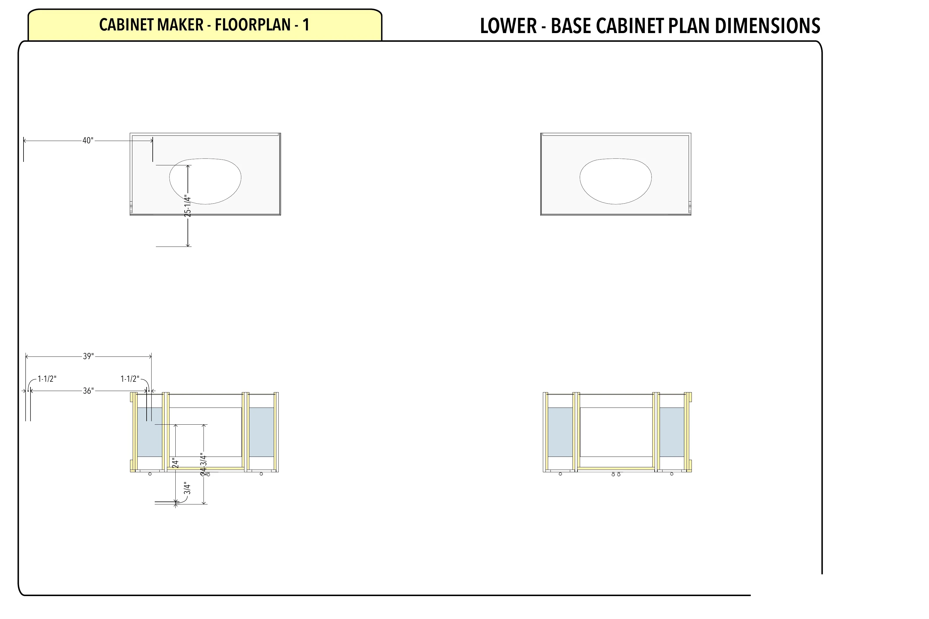 Tub at the Center: Separate vanity cabinet and countertop plans.