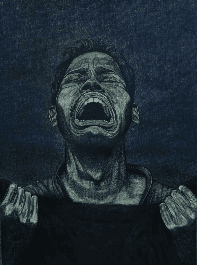 herd of sheep on road painting