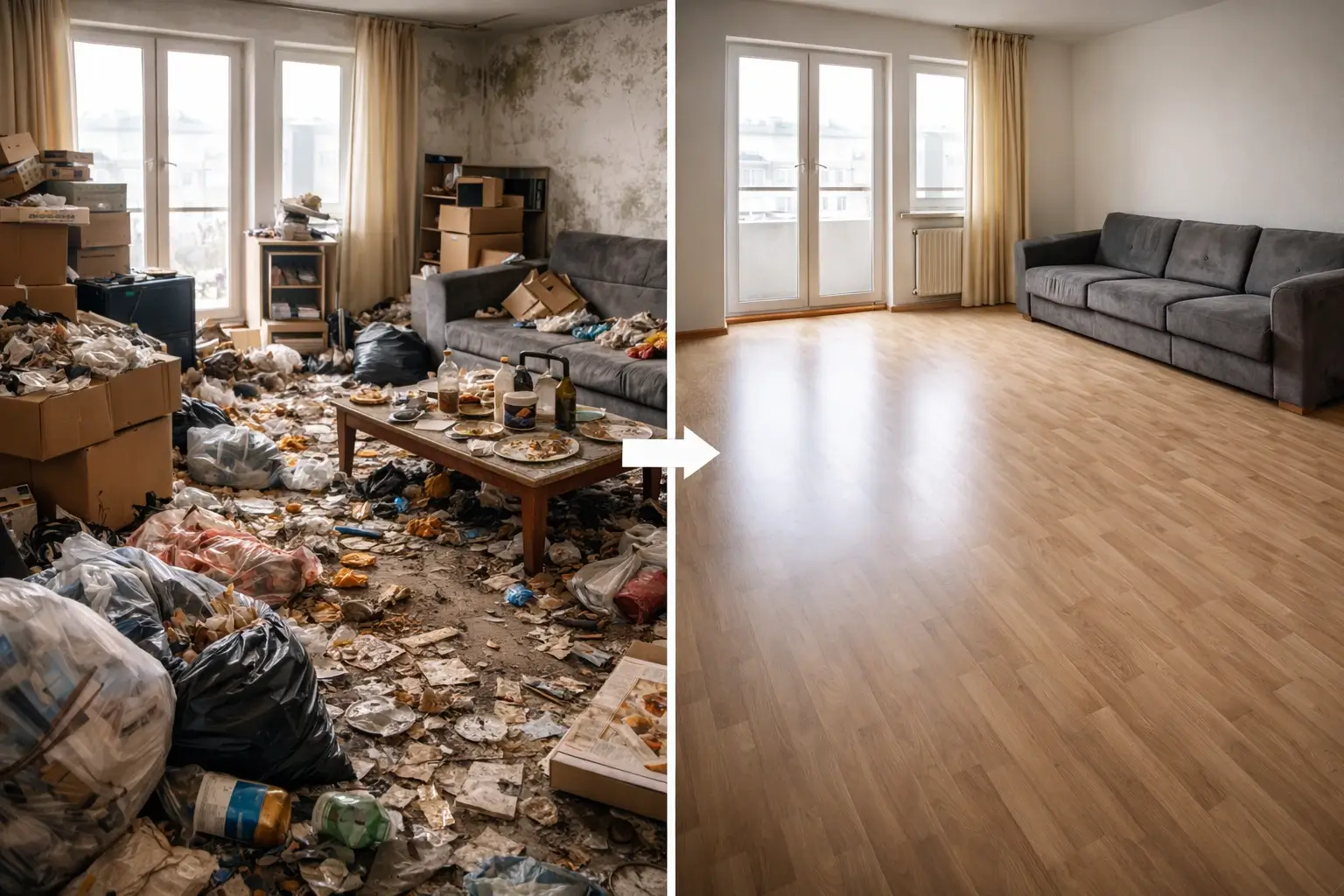 Vorher-Nachher-Vergleich einer Messie-Wohnung: