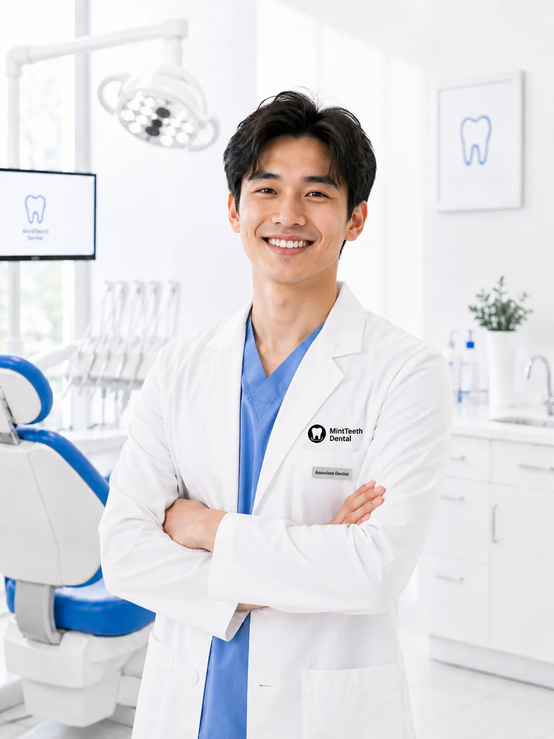 Dr. Ethan Carter smiling in a bright dental clinic portrait