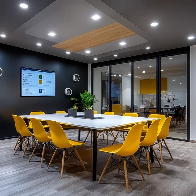 Salle de réunion design avec chaises jaunes