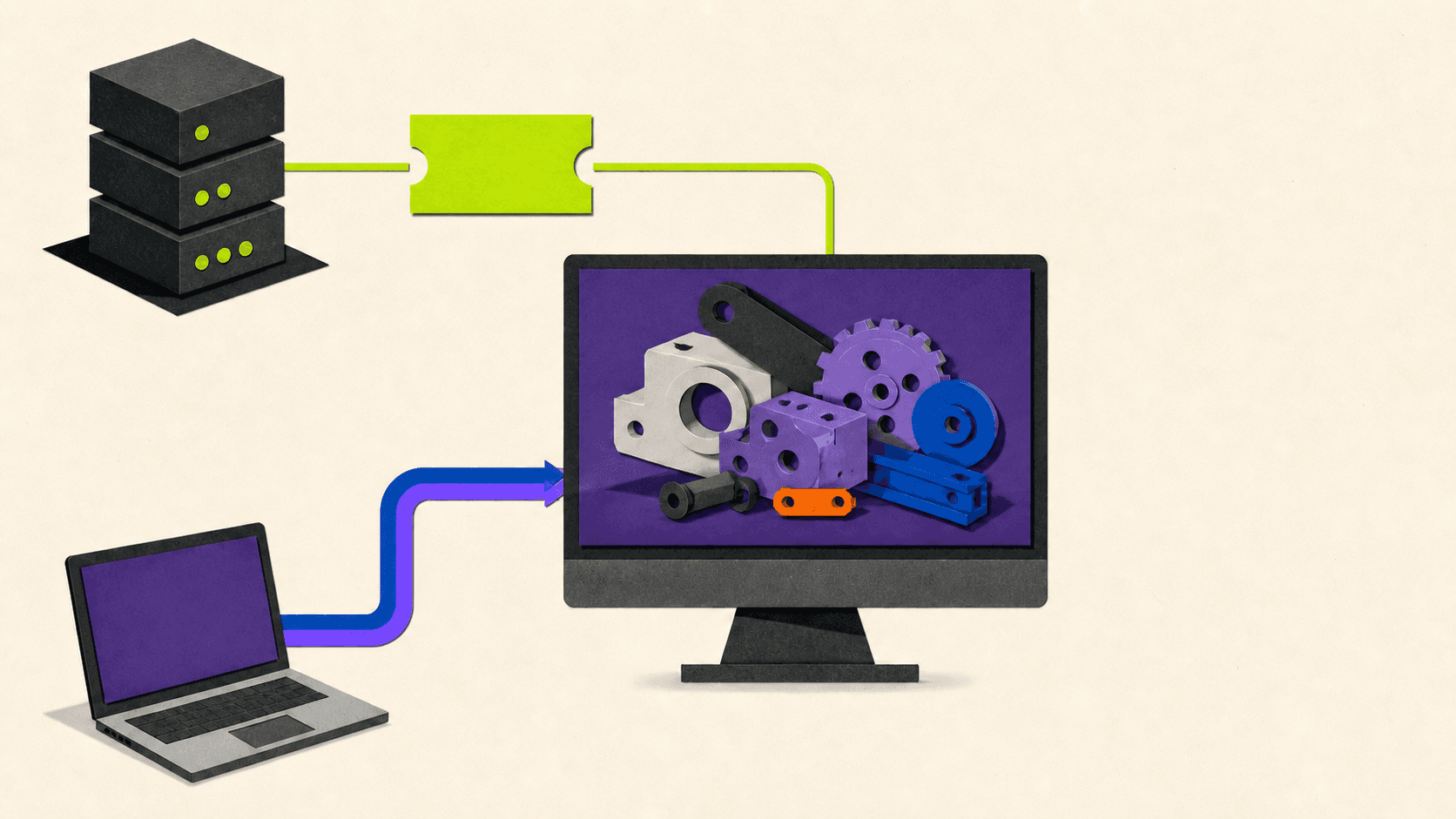 Cloud workstation setup showing separate storage, CPU, memory, GPU, Windows environment, and remote laptop access.