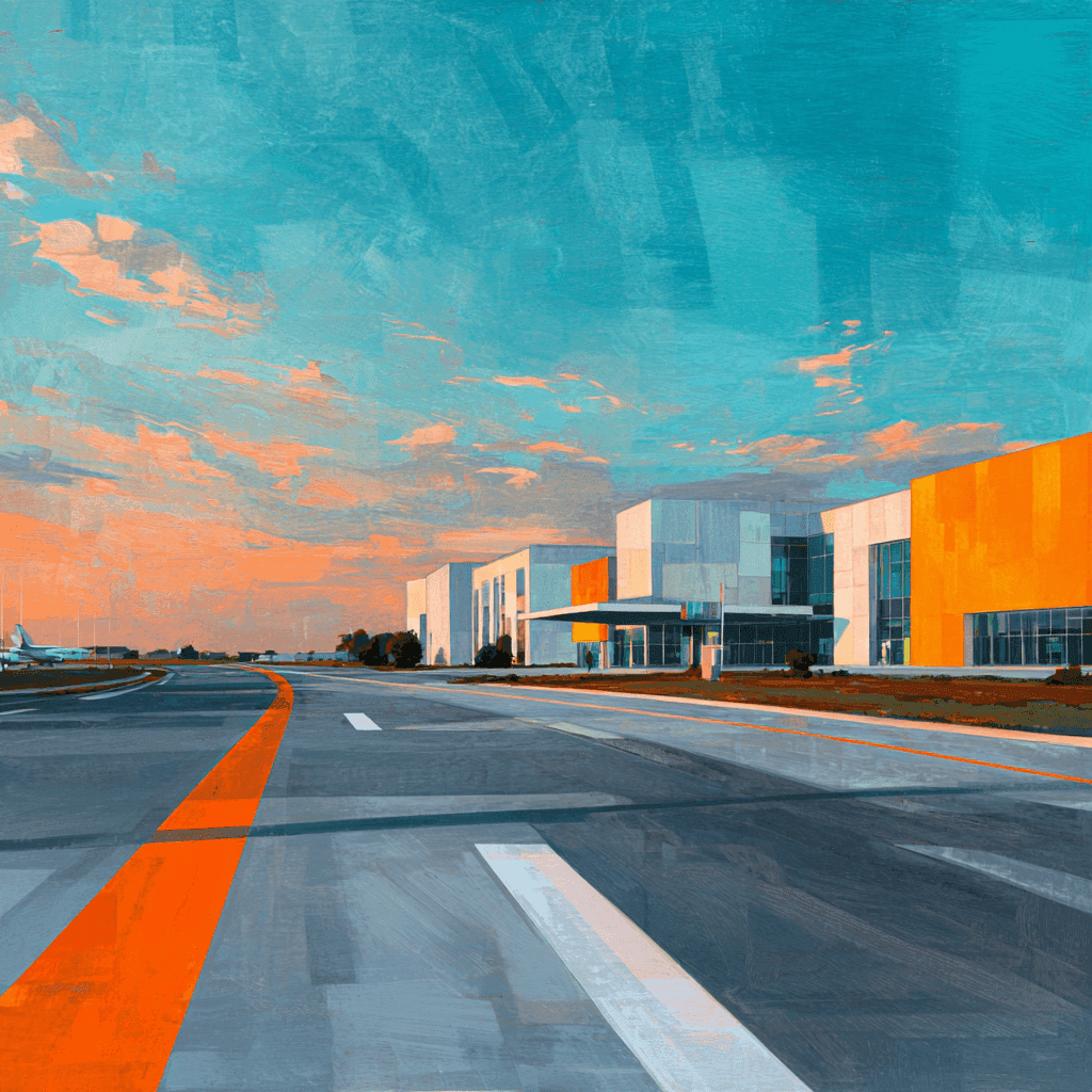 Infraestructura y obra al atardecer