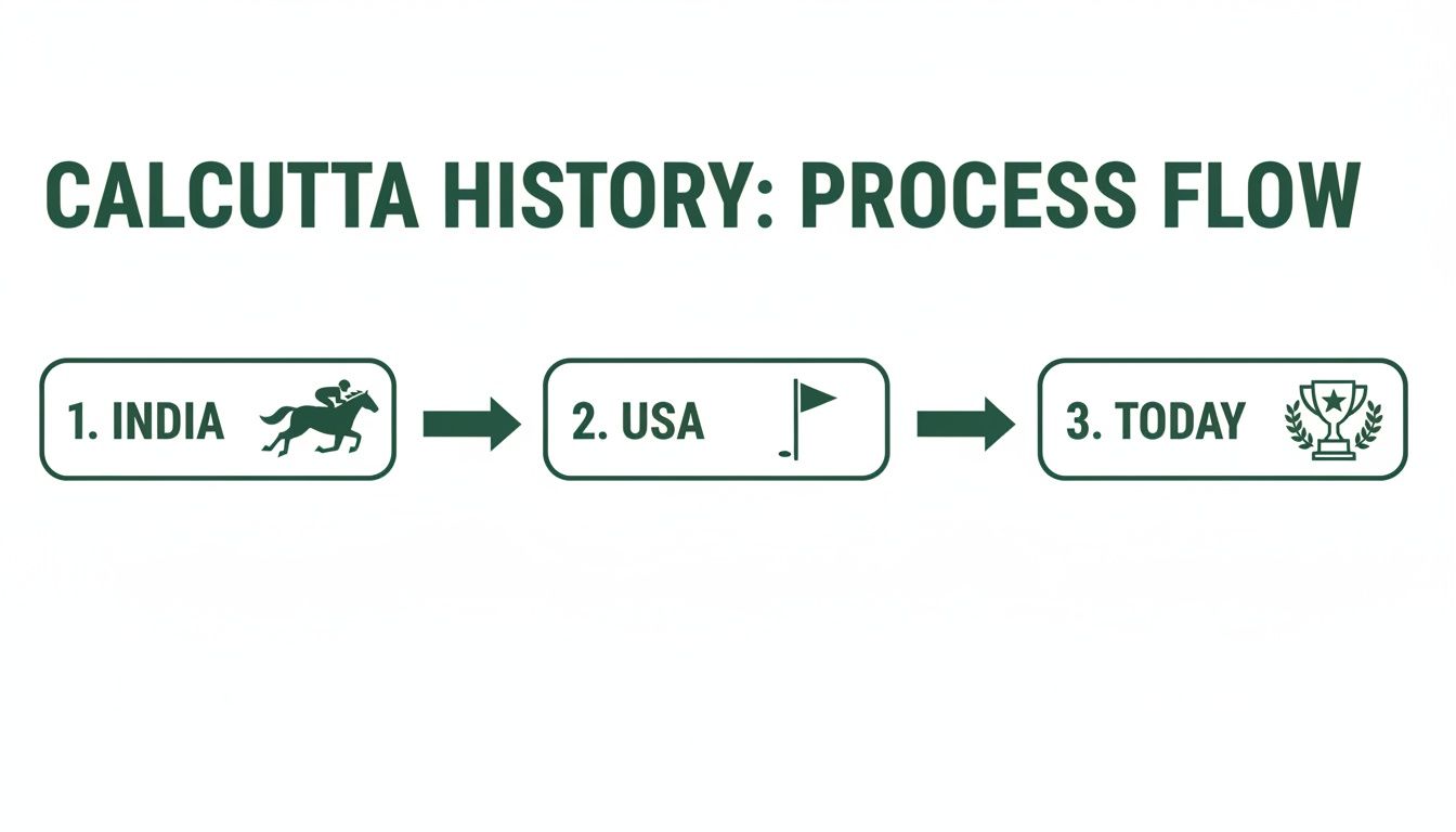A visual timeline of Calcutta's history, from India's horse racing to USA's golf, culminating today.