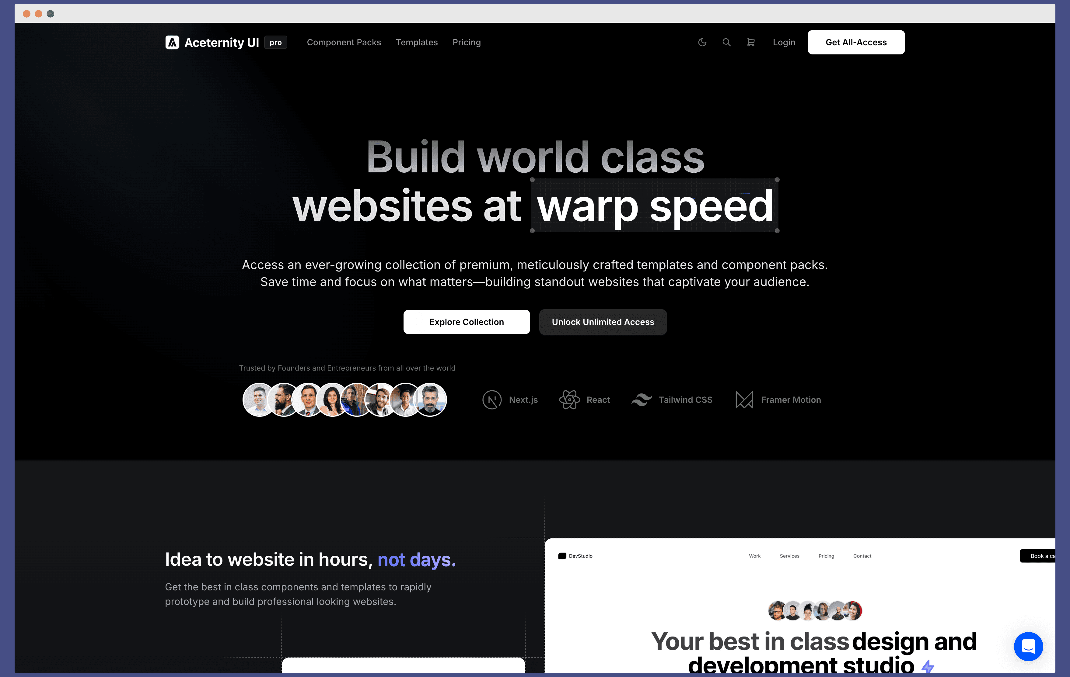 a screenshot of Aceternity UI Pro landing page