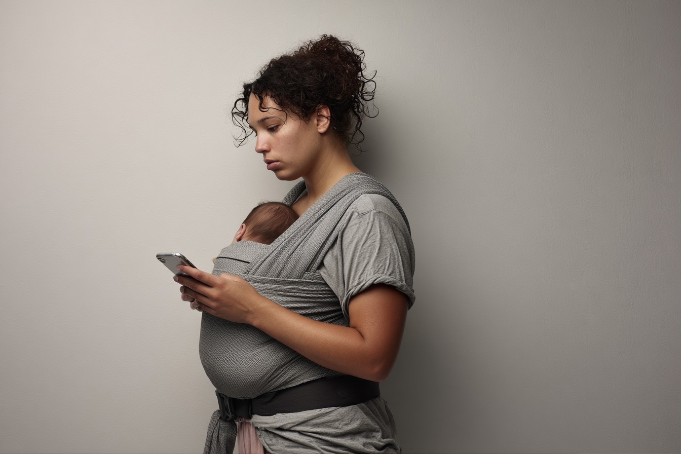 A person in a white hoodie and joggers walks on a rooftop with a city skyline in the background under a clear blue sky