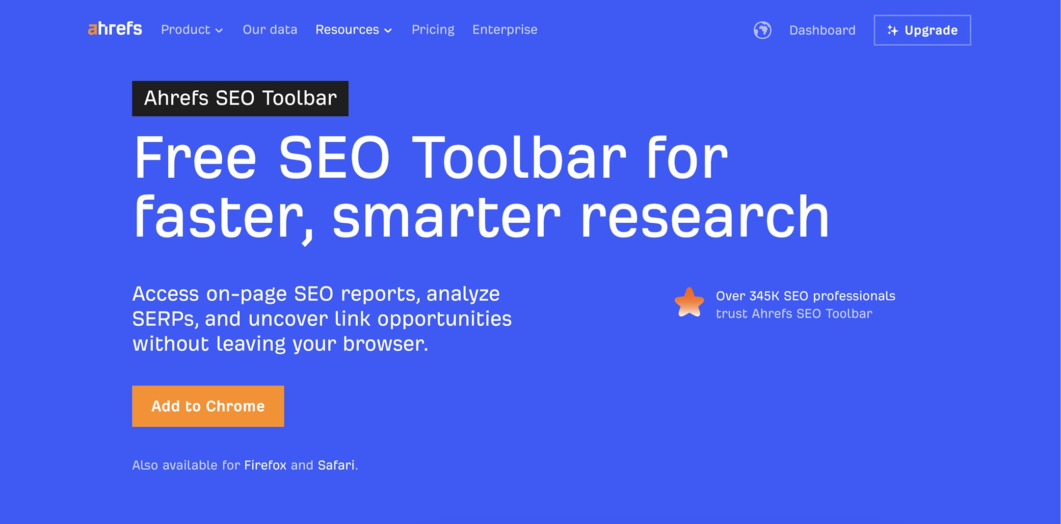 Ahrefs SEO Toolbar extension landing page