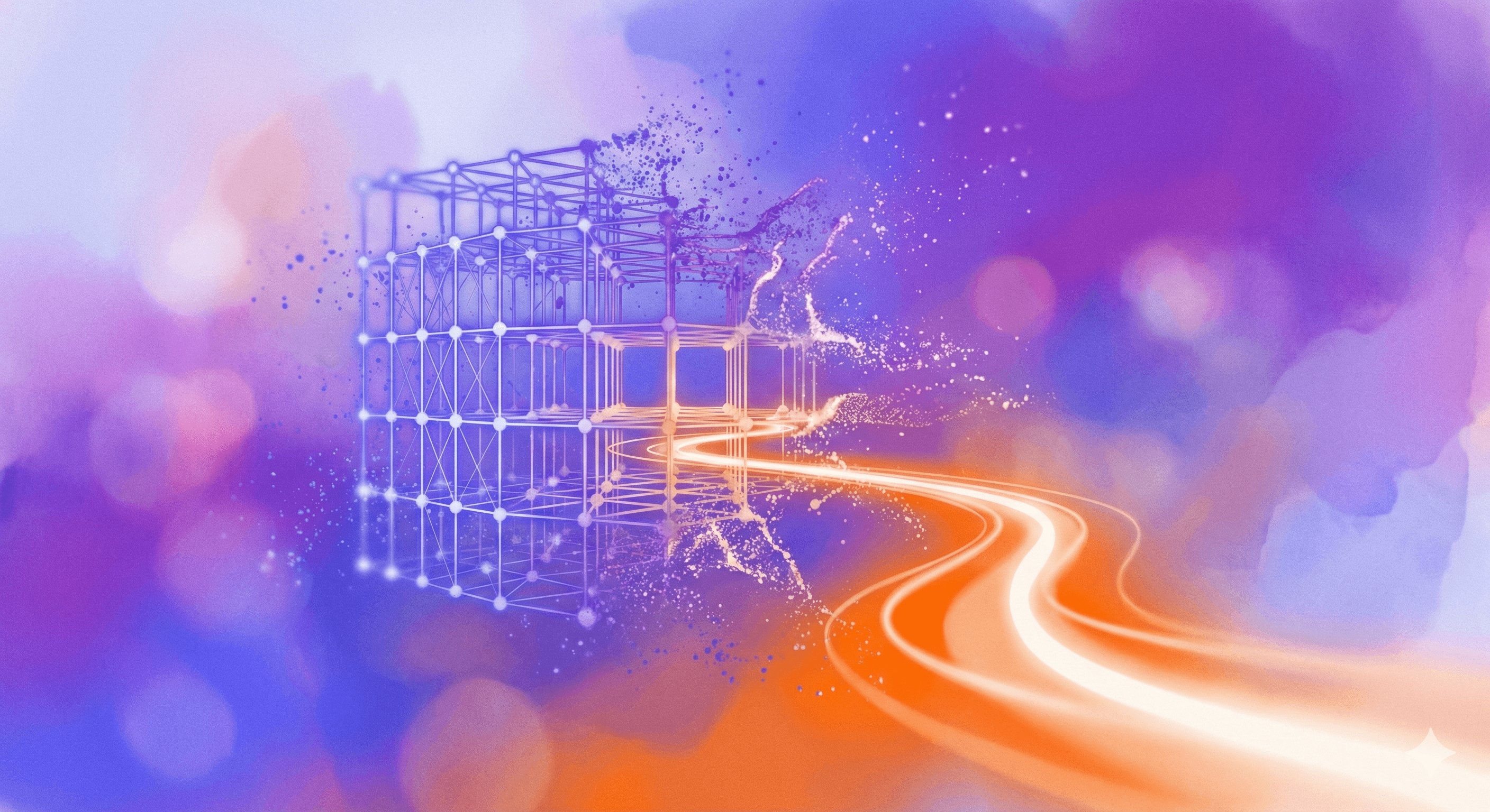 An abstract, luminous illustration representing evolving AI architecture