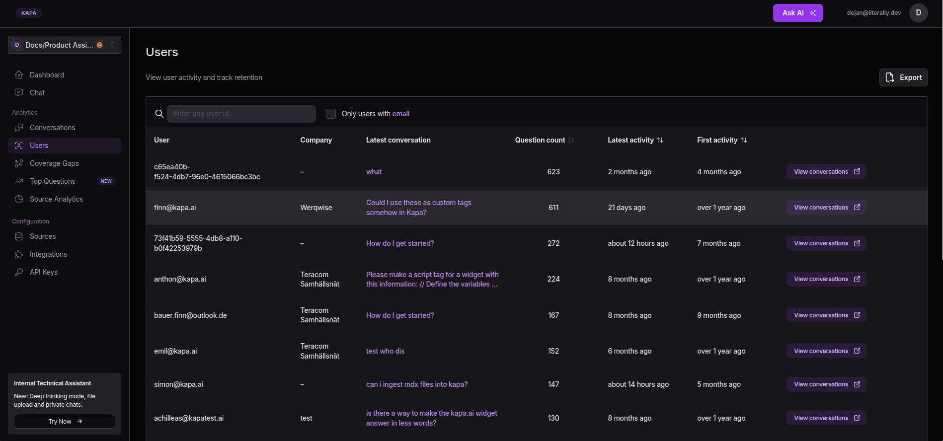 view individual users in kapa
