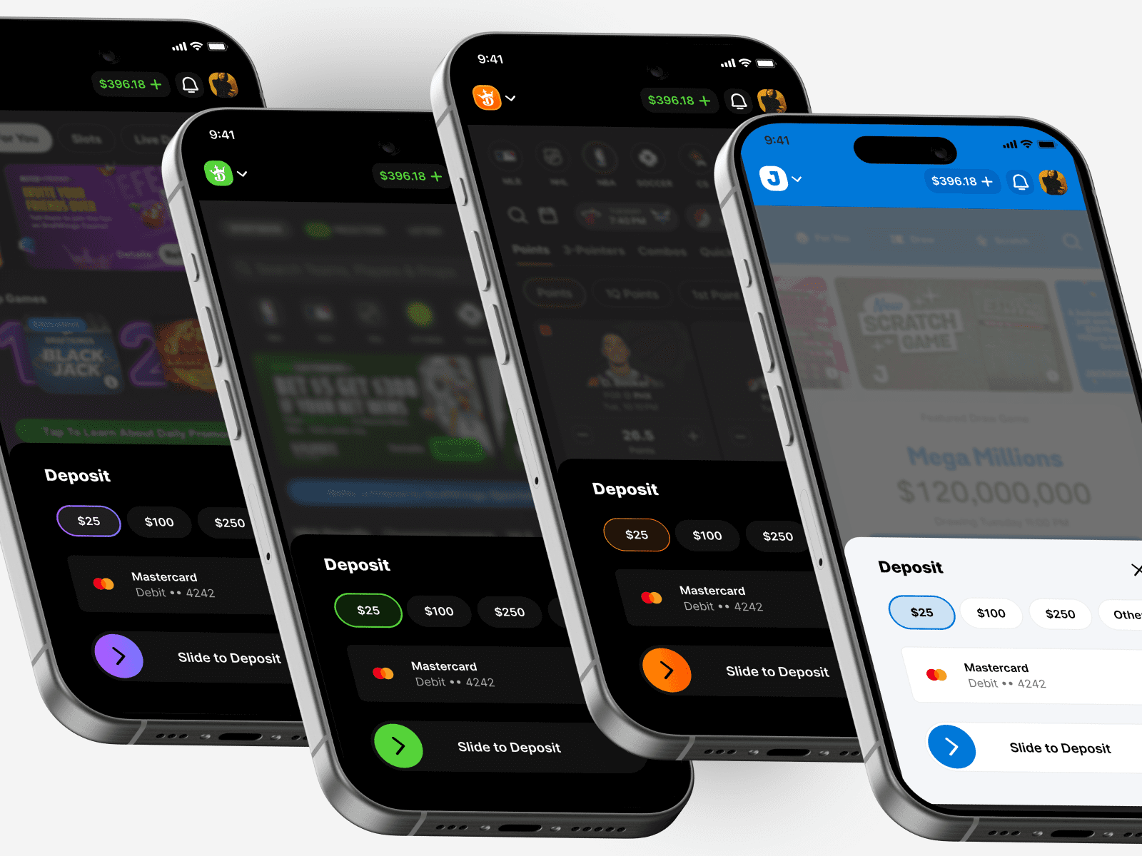 mobile screens of the deposit screen for dark and light product themes