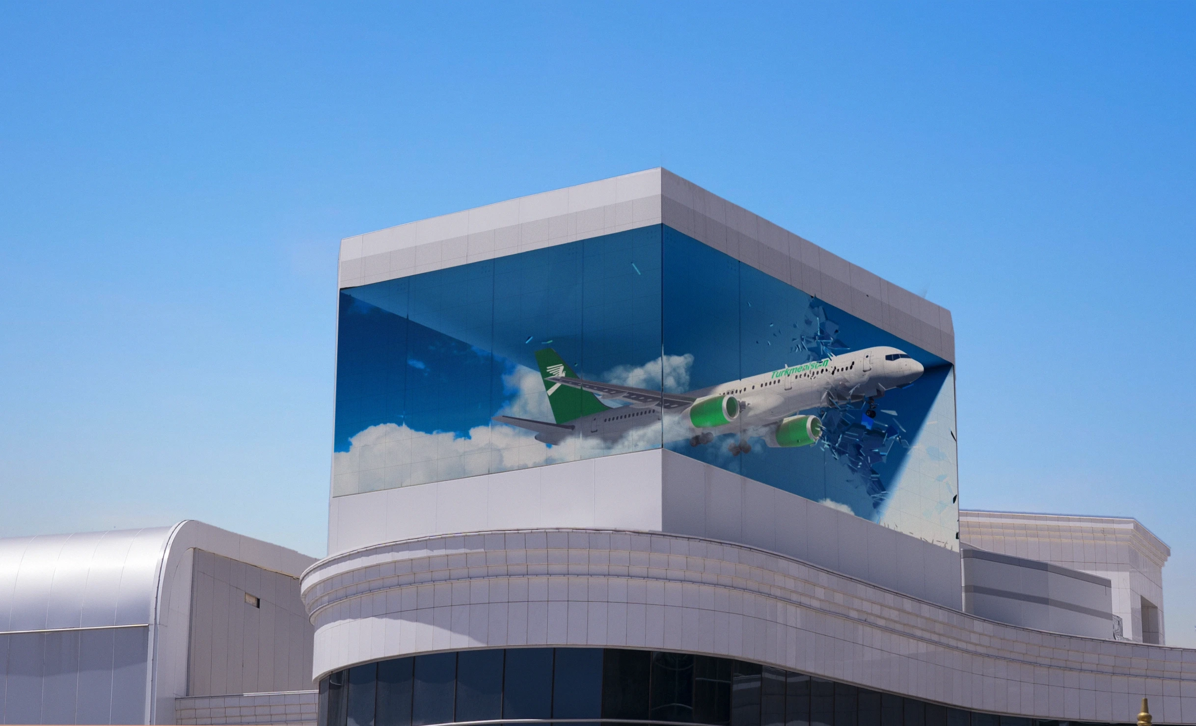 Ashgabat Shopping and Entertainment Center LED, immersive underwater visuals wrapping the screen architecture