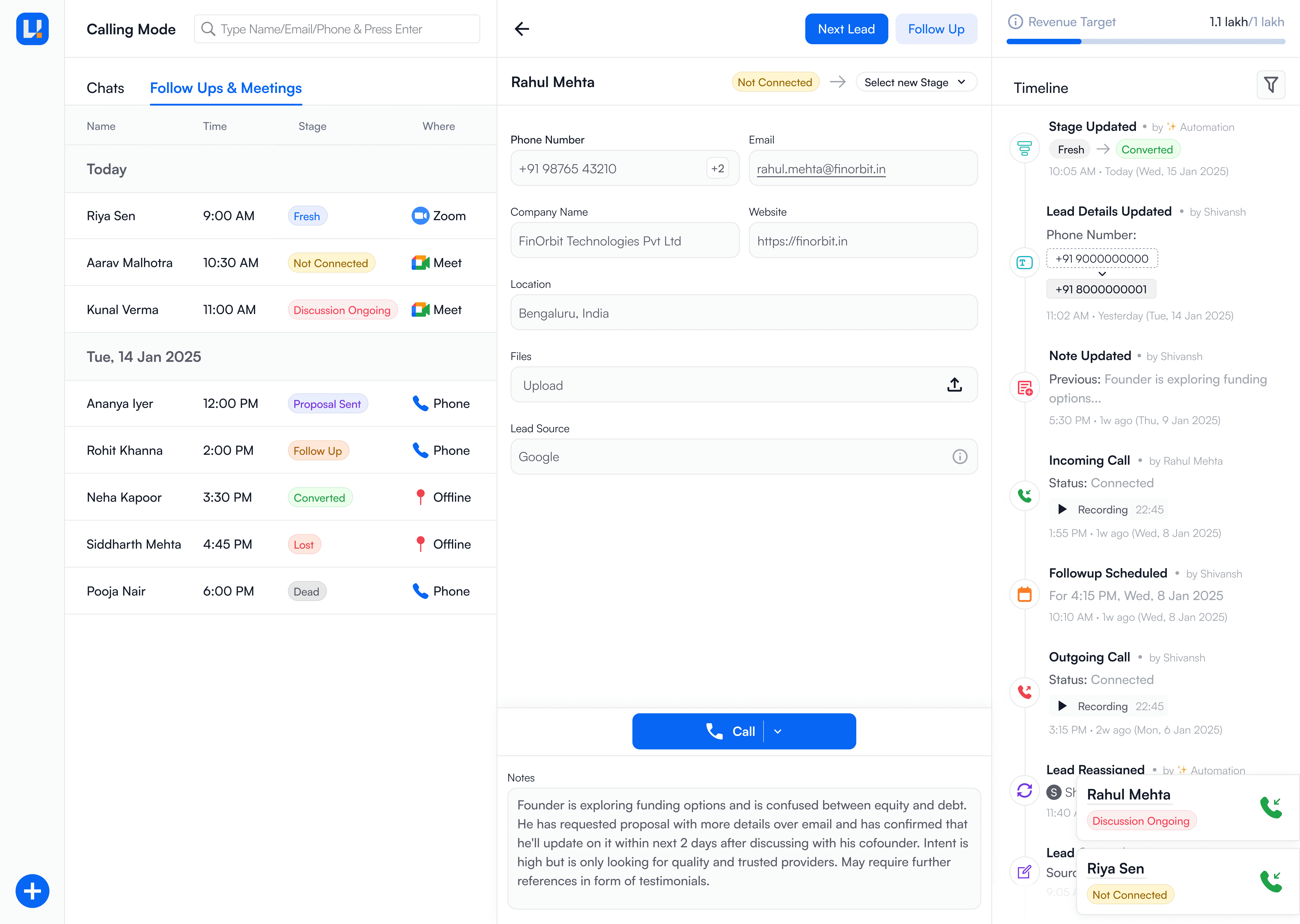 Business dashboard showing revenue, deals, customer list, growth chart, and new activity. 