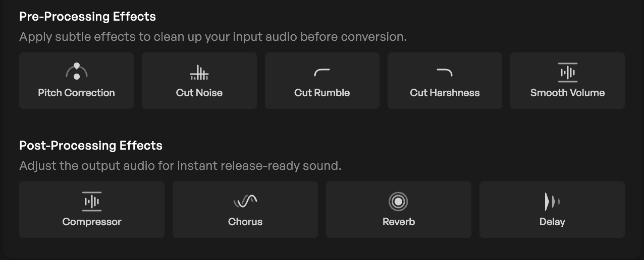 Pre and post processing effects on Kits AI 