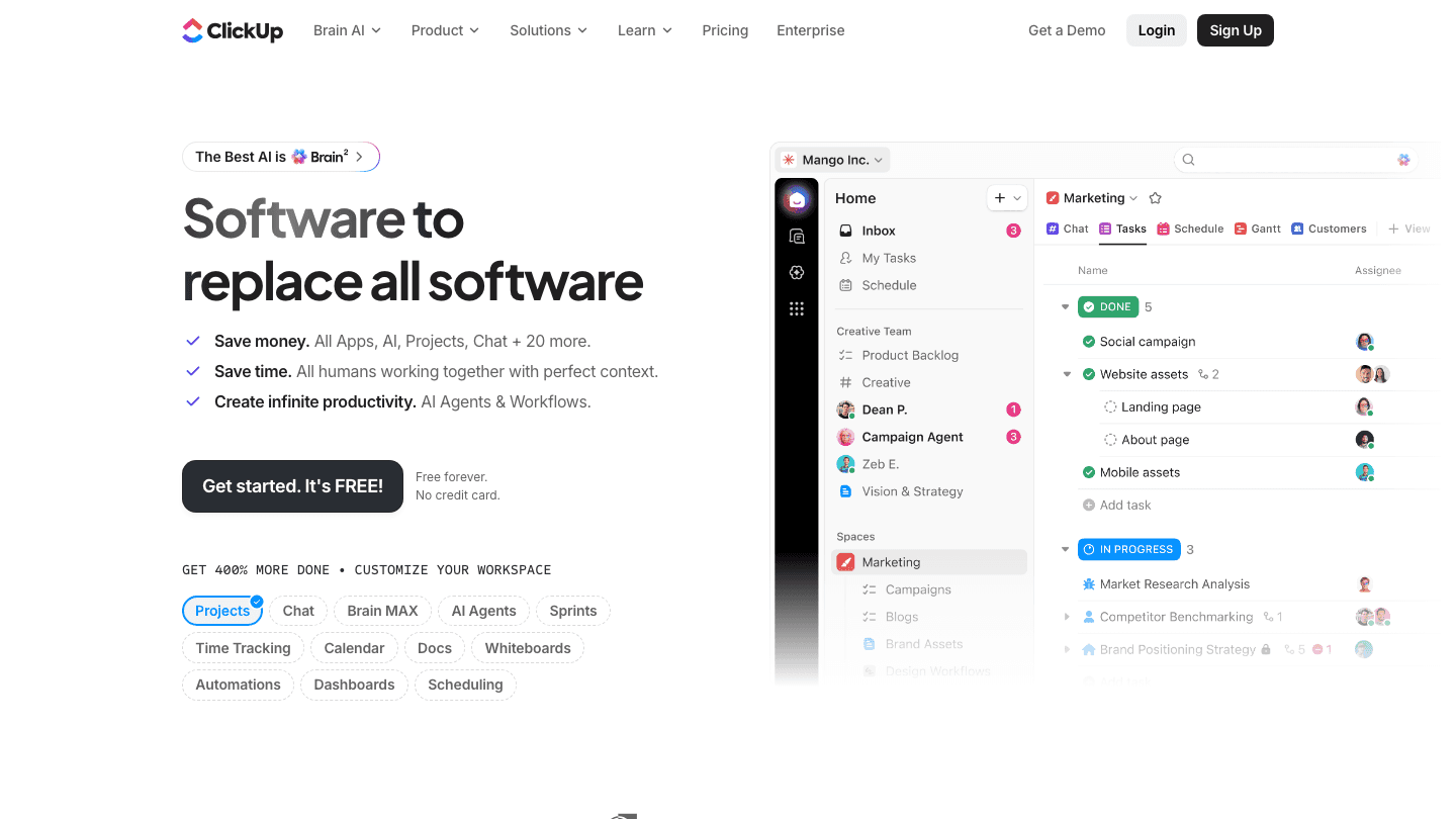 ClickUp AI work platform website
