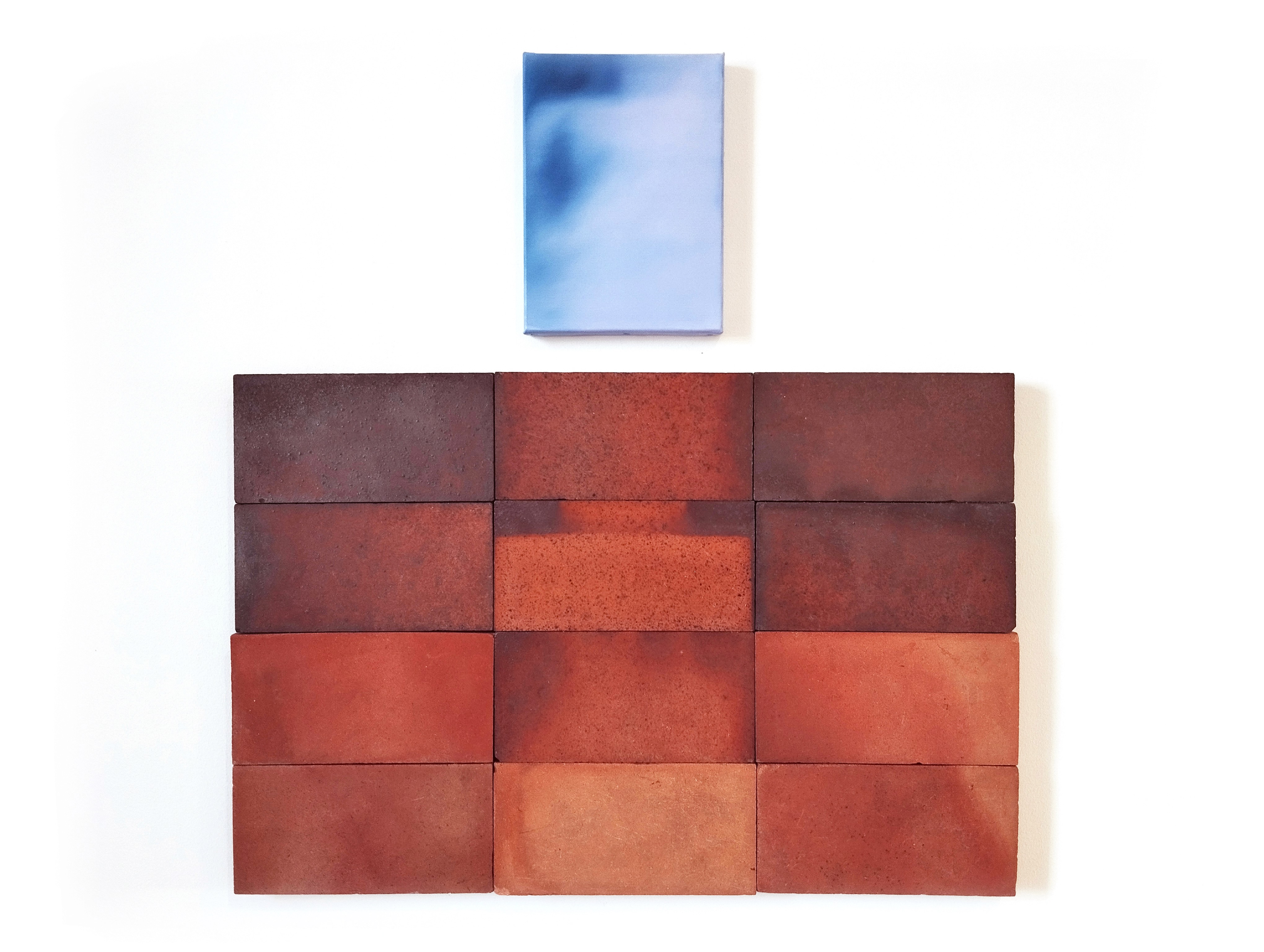 Sans-titre, Huile sur toile 22 x 16 cm et panneau carreaux en terre cuite 61 x 41 cm