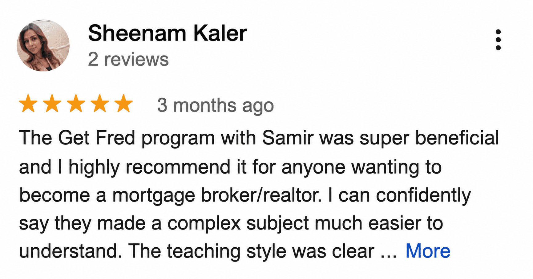 Google Review Card for Get Fred Program