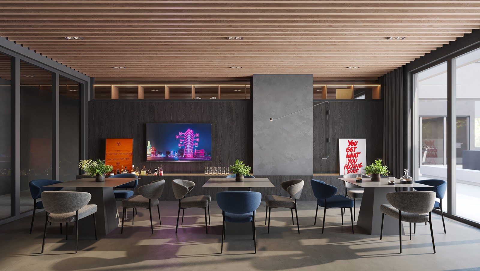 Curved modern skyscraper against a clear blue sky.