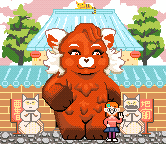 Edith talking into a microphone.