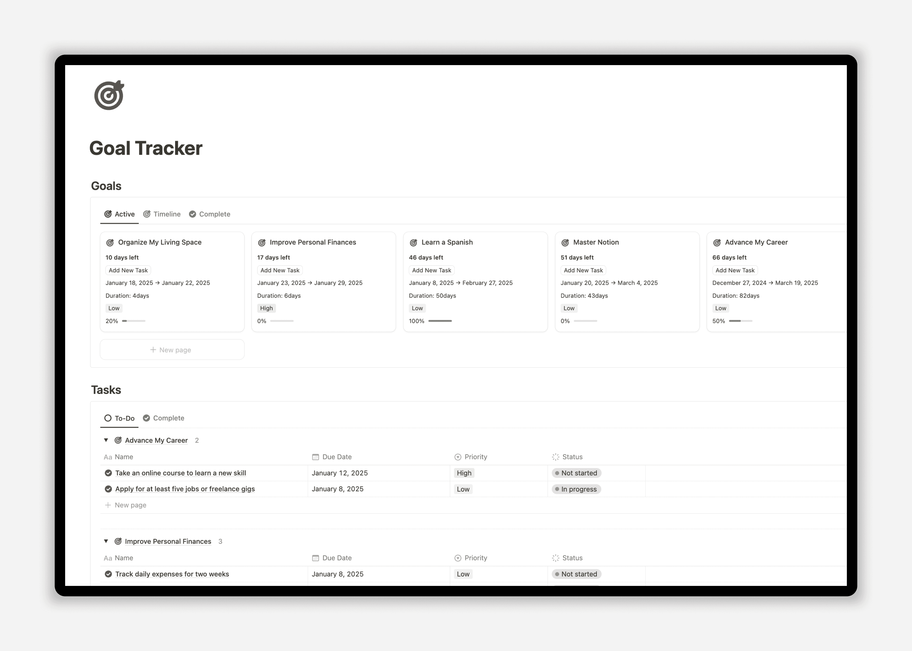 Notion Goal Tracker Template - Main Image