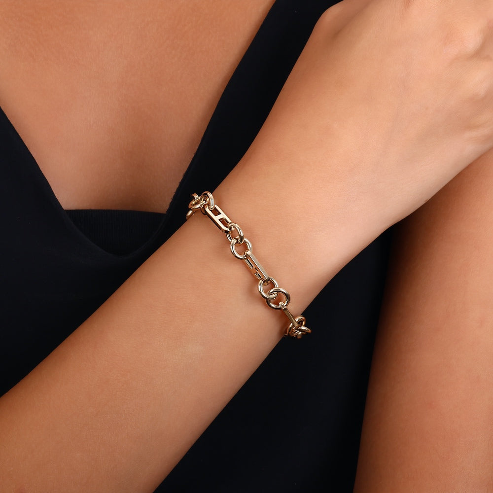 Assos Pırlanta 14 Ayar Altın Modern Zincir Tasarım Şık Bileklik