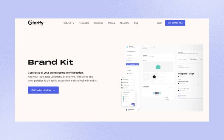 Glorify brand kit landing page