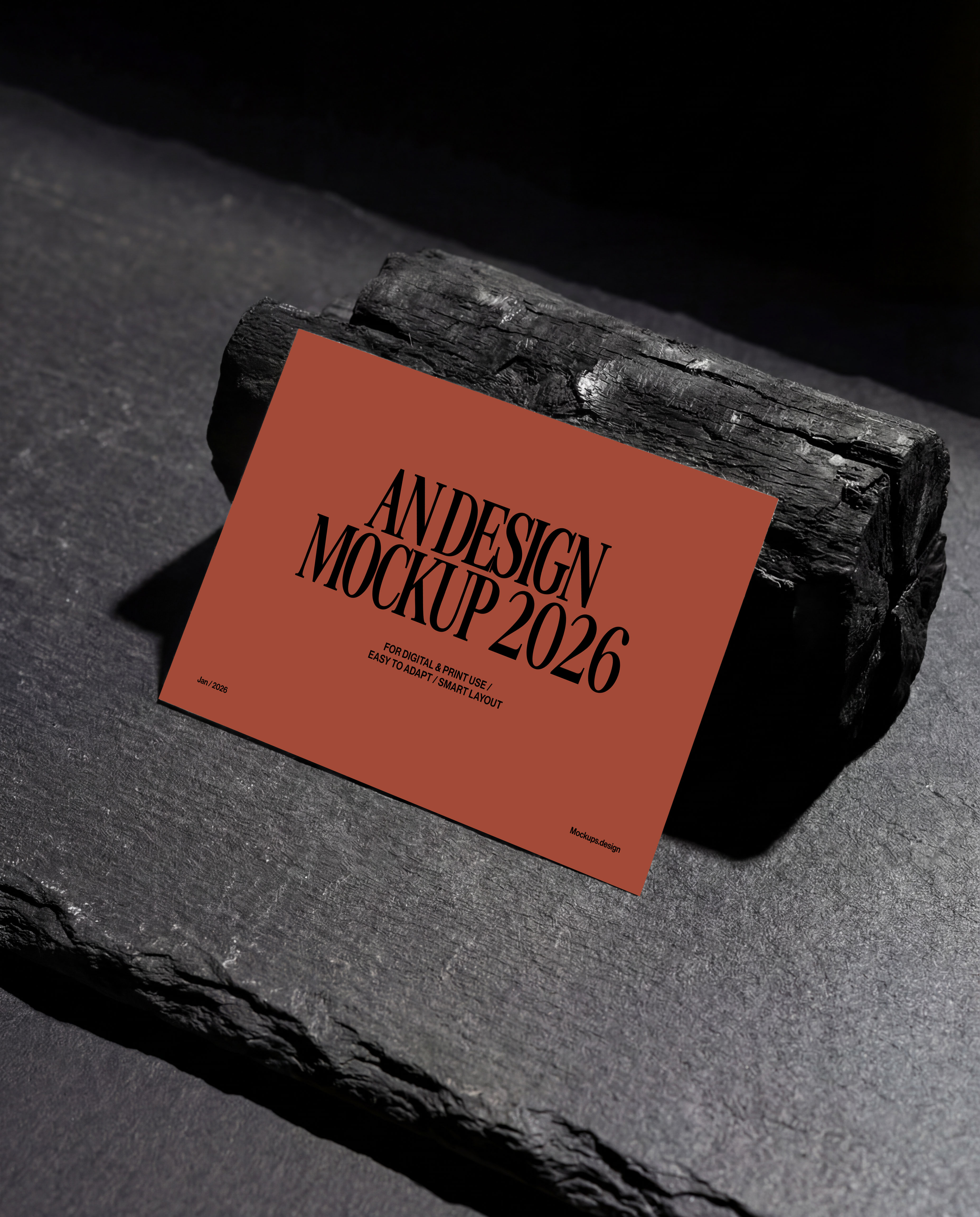 Business card mockup on dark rock surface, premium display
