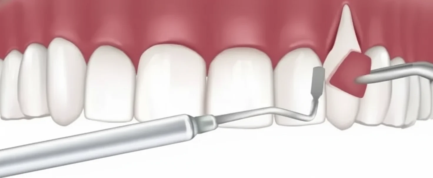 3D illustration showing the process of gum and bone reduction for crown lengthening