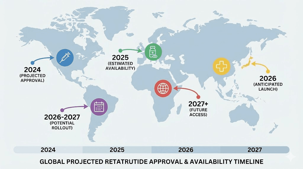 Retatrutide global availability timeline and international approval projections