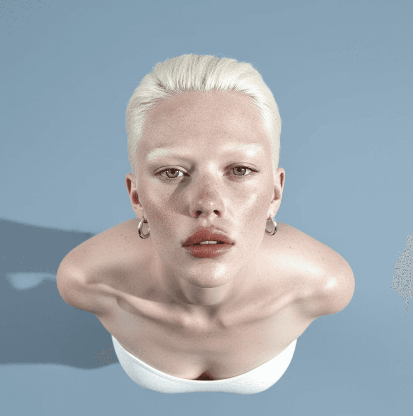 Blond woman looking up