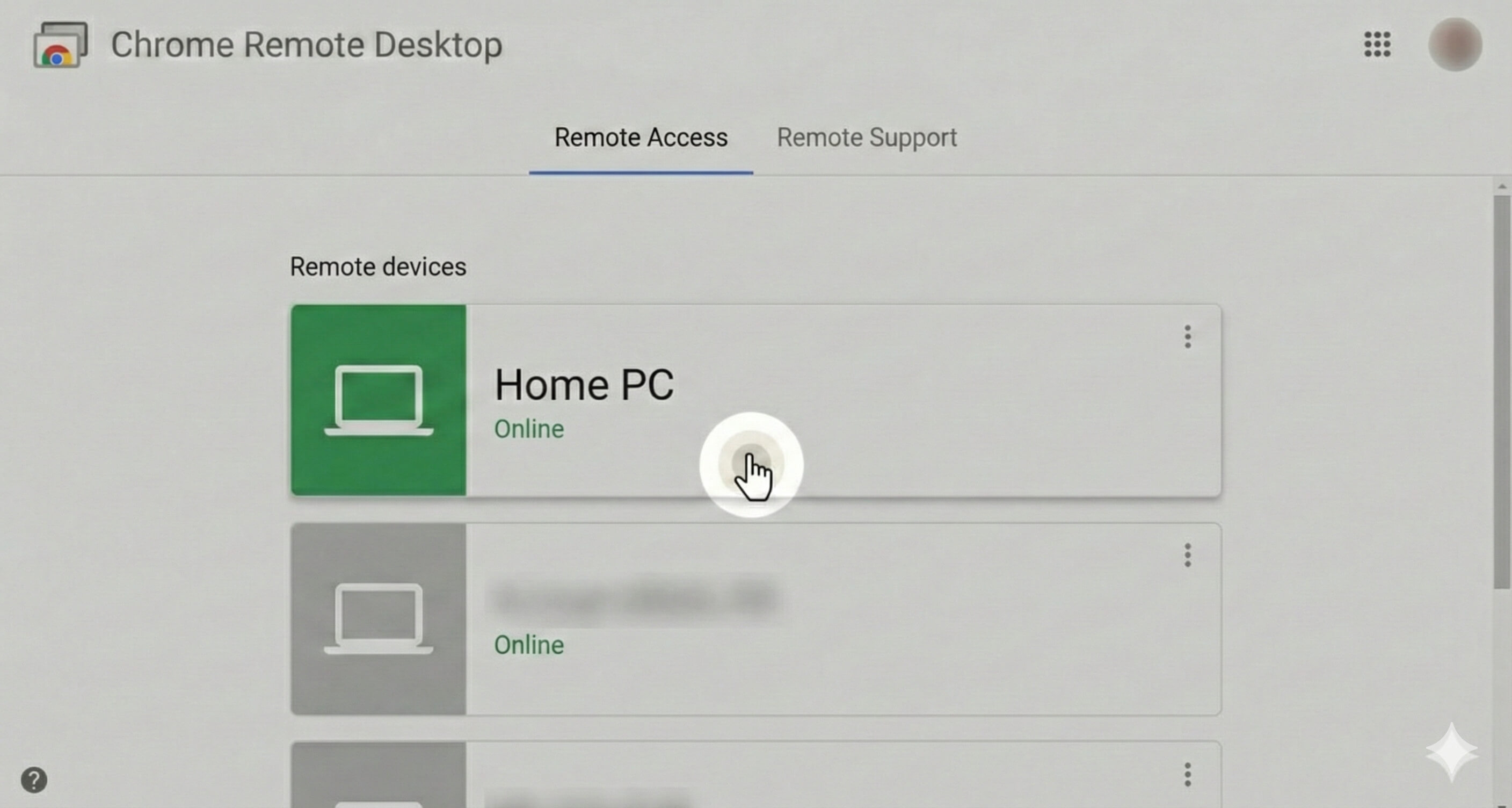 Chrome Remote Desktop device connection screen