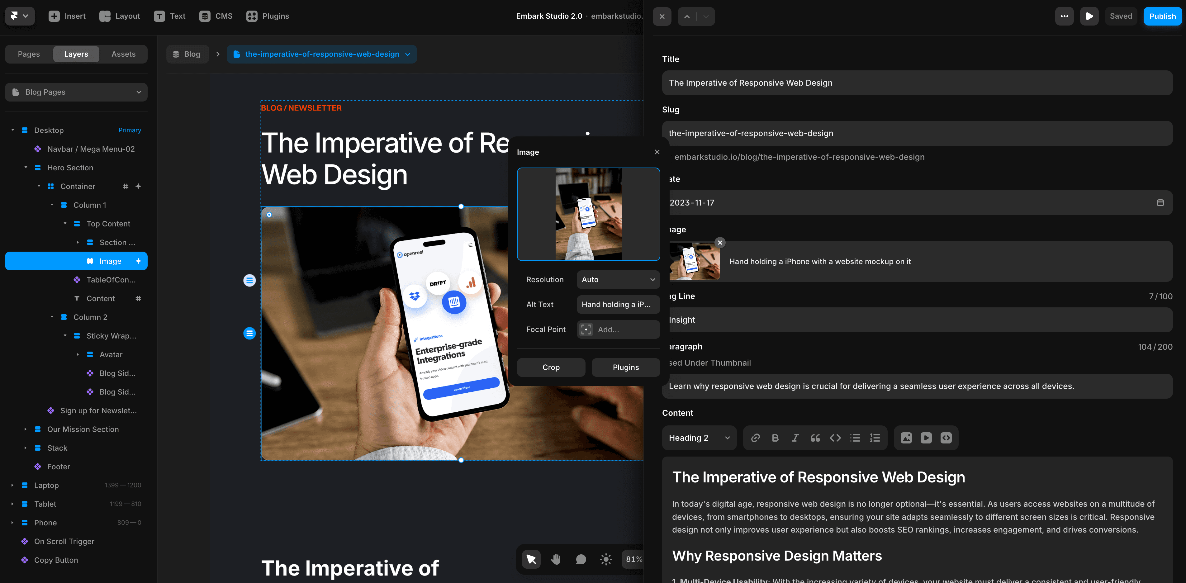 Screenshot of framer interface adding Alt Text to a field