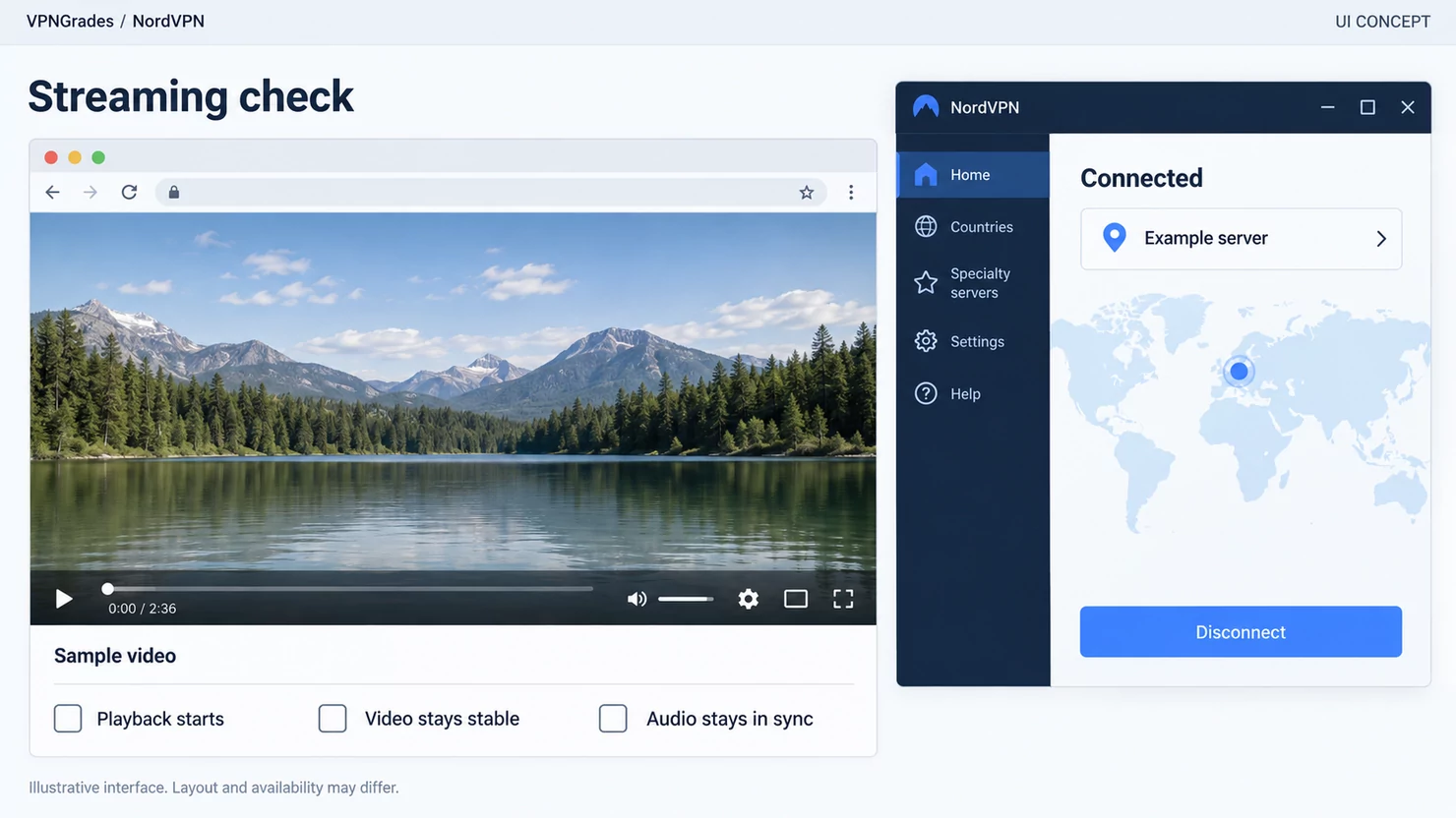 NordVPN: a streaming test layout concept (illustration).