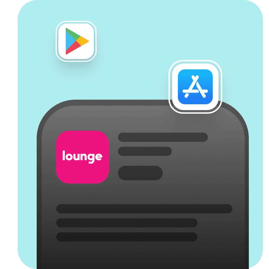Lounge mobile app interface showing student engagement platform available on iOS and Android for campus event management