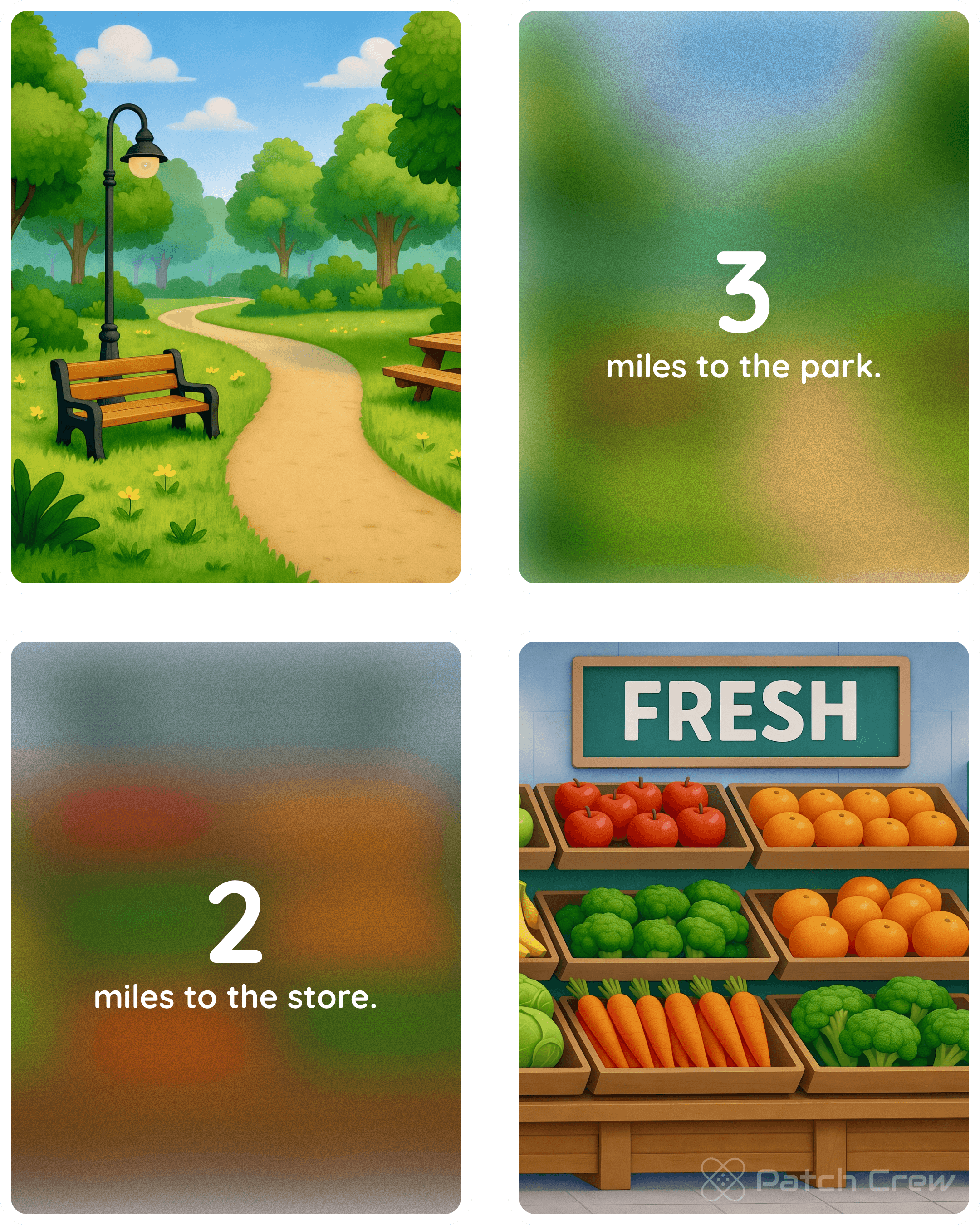 Image 6 of 9 from “Closer than you think”: Nearby possibilities include the park and the store.