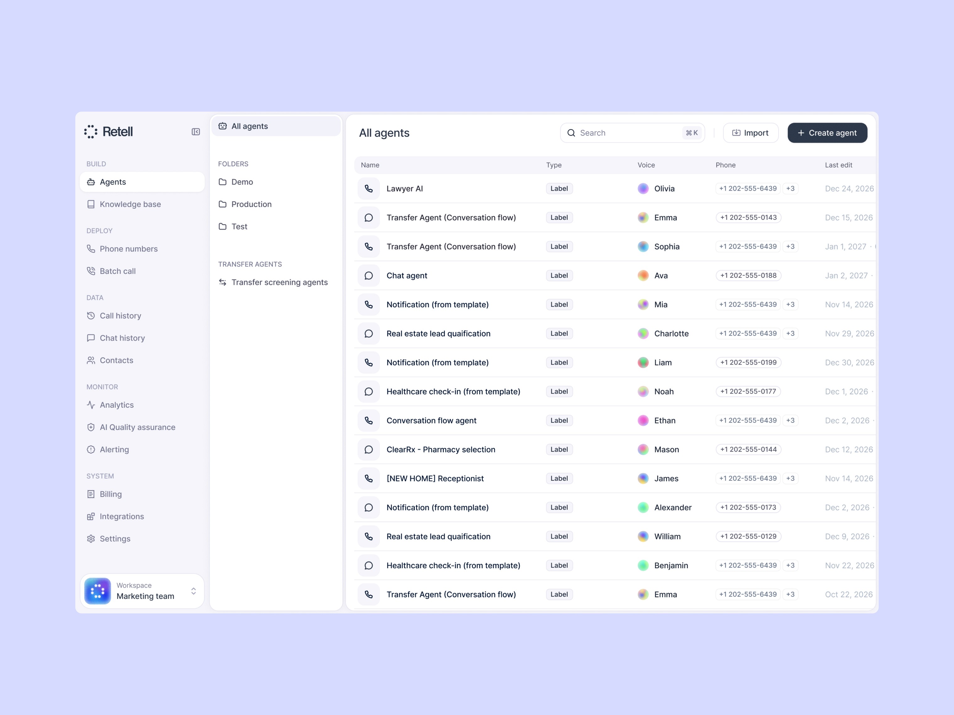 Retell AI Dashboard