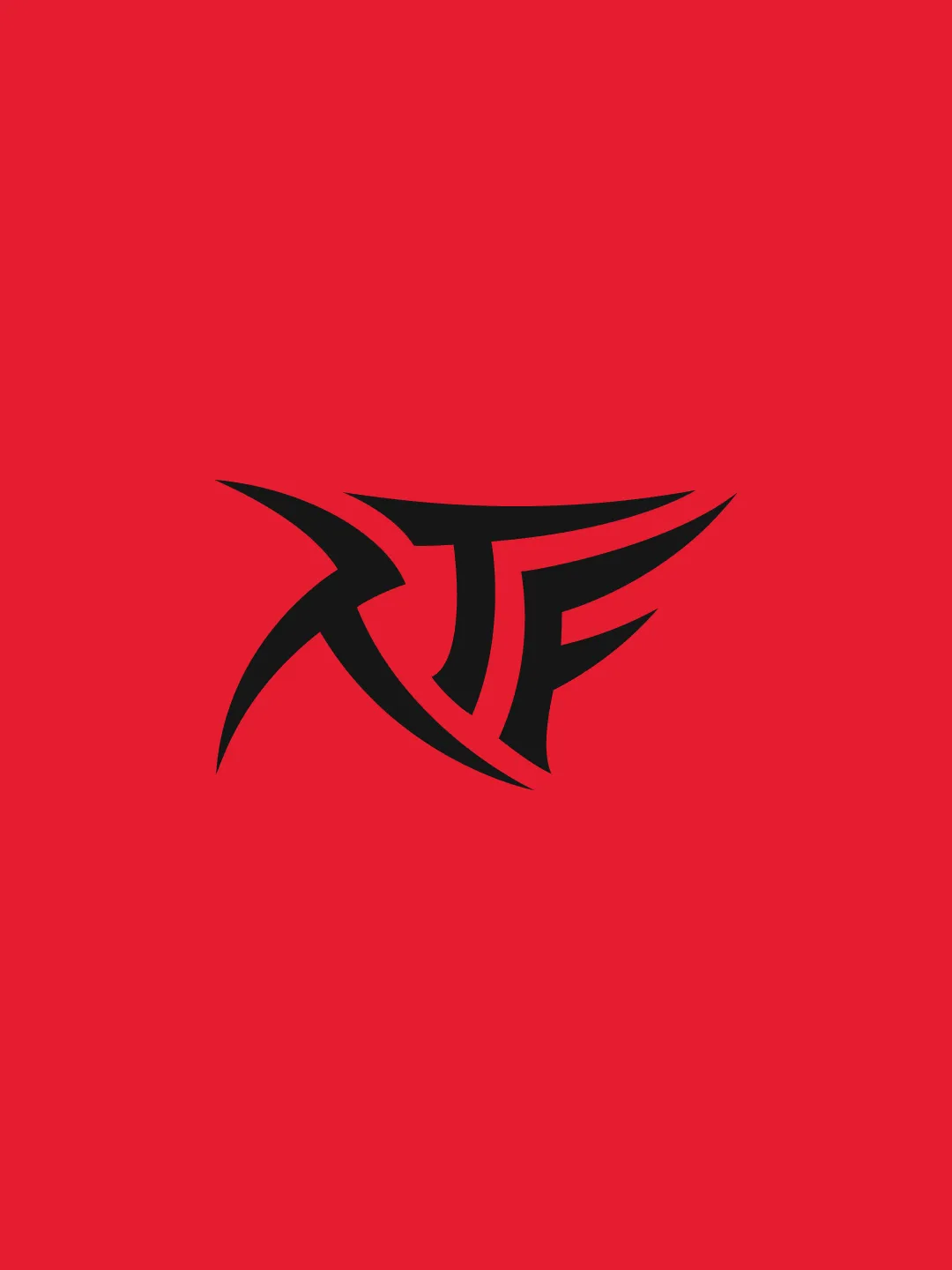 RTF red logo on a black and white image of a helmet rests on a motorcycle