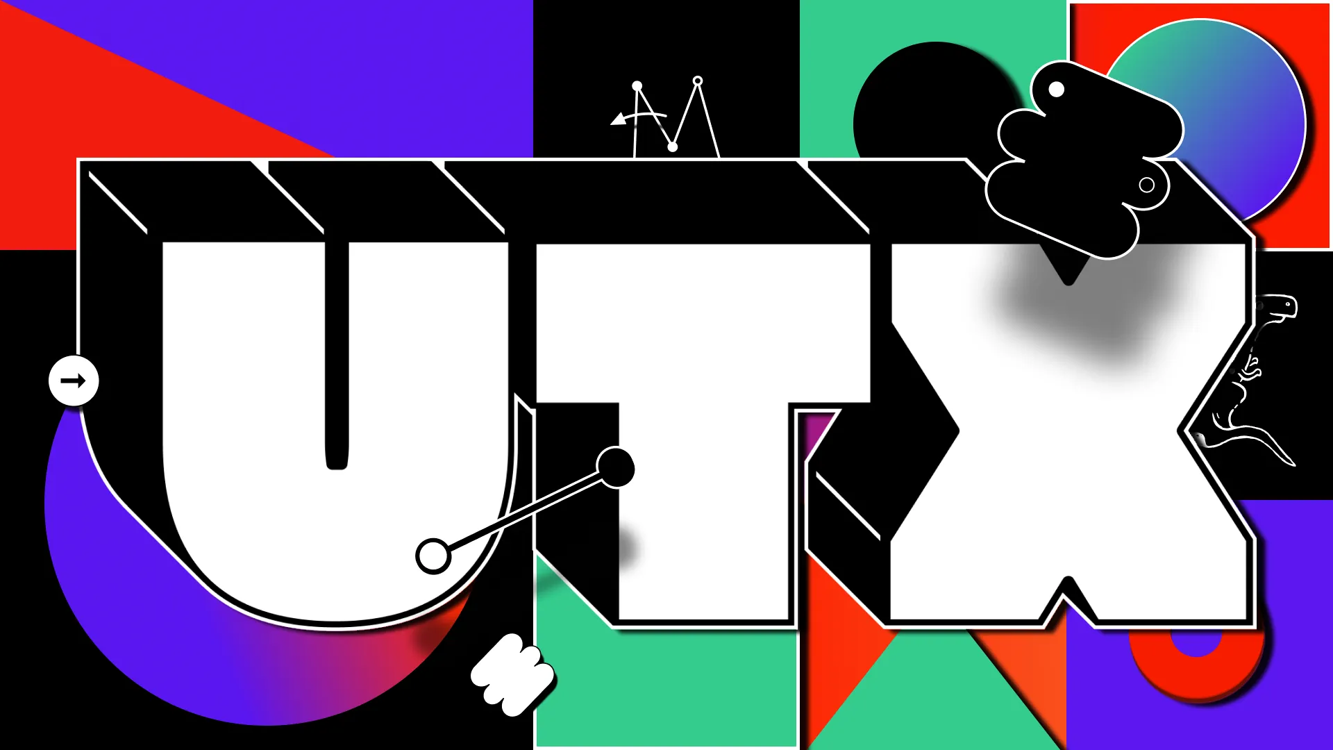 Colorful abstract design featuring the letters "UTX" in a bold, white font against a vibrant, patterned background.